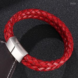 Klassieke mannen sieraden dubbele laag handgemaakte lederen touw armband geweven mannelijke armbanden roestvrijstalen magnetische claspbangen bangle inte22