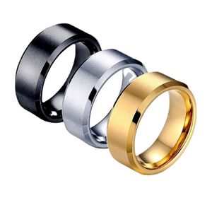 Classique Hommes Anneau Titane Acier 8 MM Largeur Lisse Brossage Anneaux Argent Or Simple Bague De Mariage Bijoux Cadeaux