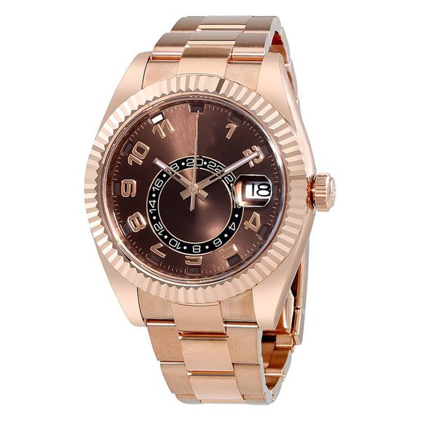 Classic Men's Mechanical Watch de 18k Rose Gold Dual Zone Calendar Watch 42 mm