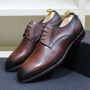 Zapatos de vestir clásicos Derby de cuero de vaca genuino con cordones para hombre, calzado Formal italiano hecho a mano para oficina y boda