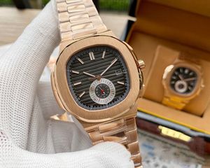 Classic masculin Multifonctionnel Watch Rose Gold Gold en acier inoxydable en acier et bande Sapphire Verre Automatique Mouvement mécanique de 40 mm Taille et boîte