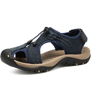 Sandales classiques pour hommes, sandales d'été en cuir véritable, mocassins de plage, pantoufles d'extérieur, baskets décontractées, Super taille