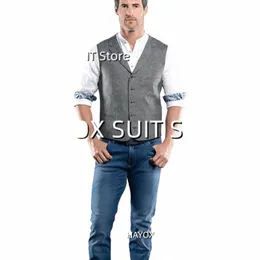 Classique hommes costume gilet revers simple boutonnage manches veste coupe ajustée Busin formel mariage Chalecos 03DI #