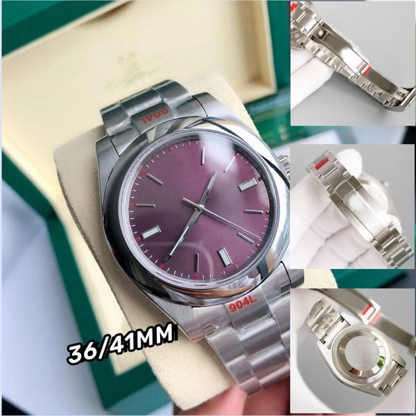 Reloj clásico para hombre 41 mm/36 mm Correa 904L para mujer Reloj con esfera violeta claro Movimiento 2813 Reloj luminoso de zafiro resistente al agua Montreux Jason 007