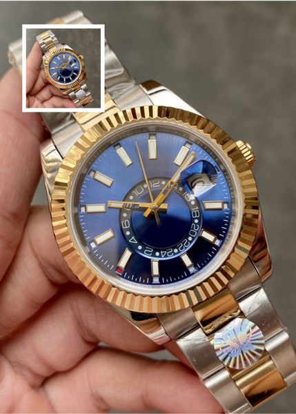 Reloj clásico para hombre, movimiento mecánico, esfera azul profunda, reloj de 42mm, doble rotación, fecha, zafiro, resistente al agua, Montre De Luxe