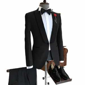 Tuxedo de mariage classique pour hommes, ensemble 2 pièces, veste noire, pantalon, cravate, costume élégant pour hommes, personnalisé XS-5XL I4TL #