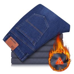 Jeans d'hiver classiques pour hommes New Business Casual Noir Bleu Élastique Slim Fit Pantalon en denim chaud Fit For -15 8 couleurs 201111