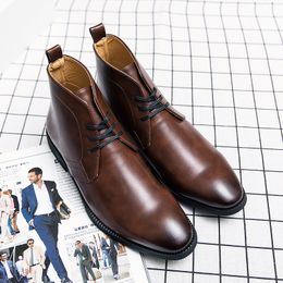 Klassieke mannen schoenen British enkel laarzen vierkant teen vaste kleur pu woestijn kant comfortabel modebedrijf casual dagelijks 94