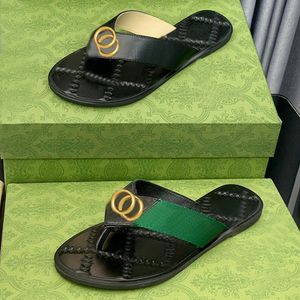 Klassieke herenpantoffels Grote zomer Rubberen bodem damesschoen strand Dia's letter Platte pantoffel designer schoenen Metalen knoopsandalen Lazy lady Loafers Slippers maat 34-45