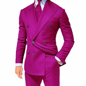 Classique hommes costumes double boutonnage vêtements sur mesure coupe ajustée 2 pièces mariage marié veste pantalon meilleur homme s6W8 #