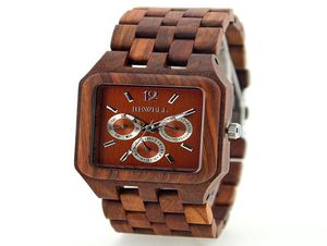 Hommes classiques en bois tendu cadran carré vigne élégante rouge en bois de santal rouge masculine montre pour la semaine de papa date de fenêtre en bois montres en bois 5730726