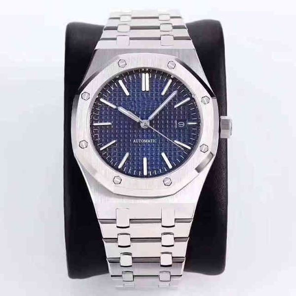 Reloj clásico para hombre, acero inoxidable, mecánico automático, plata, oro rosa, azul, negro, zafiro, parte trasera transparente, robles