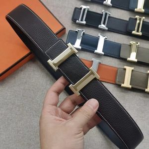 Ceinture classique pour hommes double face en cuir de vache original boucle en acier fin résistant aux rayures et à l'usure prise de vue physique luxe haut de gamme largeur 38 mm