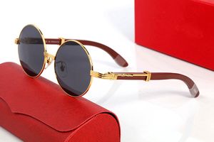 Klassieke Heren Designer Zonnebrillen voor Vrouwen Grote Ronde Gouden Legering Full Frame Zonnebril Ovale Goggle Man Vrouw Vintage Merk Lenzenvloeistof Houten Bamboe Luxe Brillen