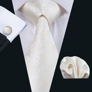 Classic Mens Ivory Silk Tie Packlinks Set 8 5 cm Breedte Meeting Business Casual Party Neckly Jacquard Woven N-11742804