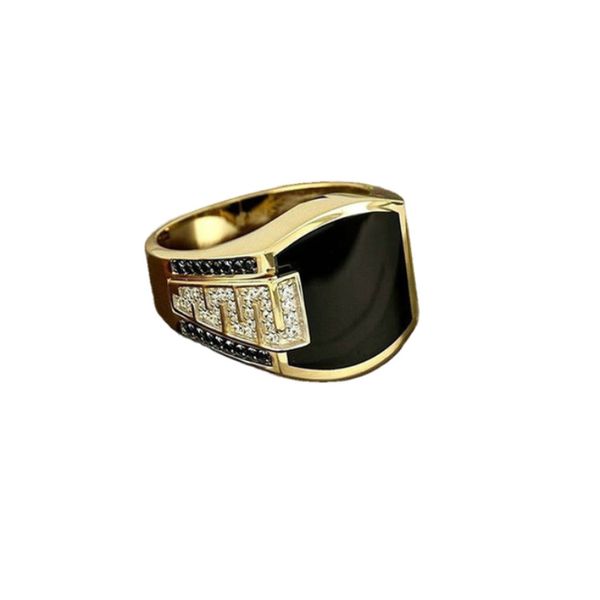 Anillo clásico para hombre, anillos Punk de circonita de piedra negra con incrustaciones de Color dorado y Metal a la moda para hombre, joyería Vintage de compromiso para boda