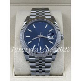 Reloj clásico para hombre 41 mm Esfera azul Barrido luminoso Movimiento automático Mecánico Acero inoxidable Zafiro Cierre sólido Reloj de pulsera deportivo para hombres