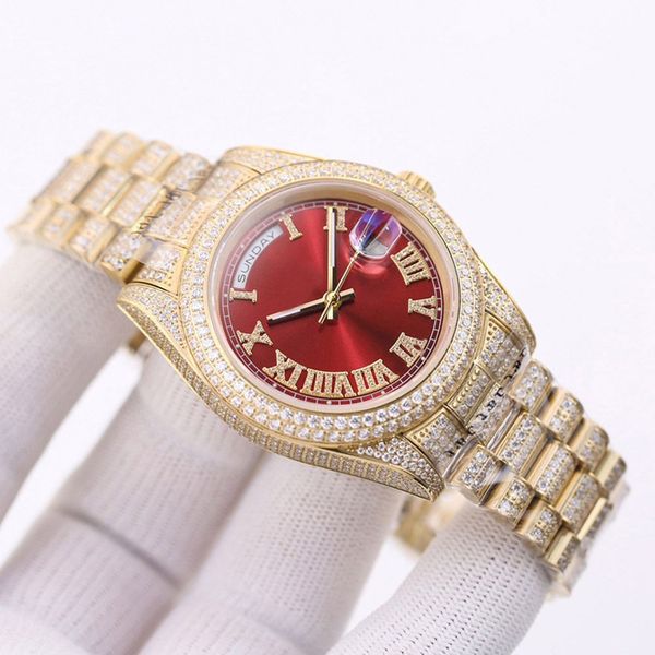 Montre Homme Classique 41mm Cadran Rouge Or Bracelet Diamant Mouvement Mécanique Montres Automatiques Couples Montre-Bracelet Casual Business Horloge Orologio di lusso