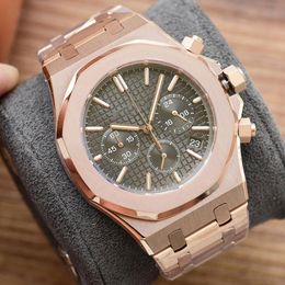 Classic Mens Watch Quartz polshorloges roestvrijstalen riem rosé goud polshorloge casual modeontwerper multifunctionele horloges 42 mm Montre de Luxe