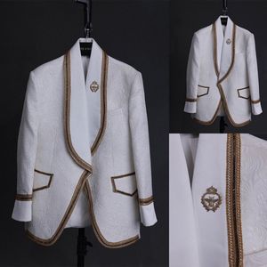 Classic Mens Wedding Suits Bloemen Jacquard Bruidegom Dragen Shawl Revers Tuxedos Voor Mannelijke Avond Prom Alleen Jas Custom Made