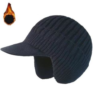 Gorros de ala de invierno para hombre clásicos Hilo Sombreros gruesos Calentador de cabeza para orejas Adultos Hombre Moda Gorra de nieve Negro Azul marino Caqui Gris 9 Color sólido