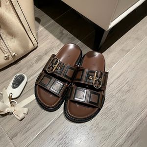 Luxurys Designer Sandal Sliders Classic Sliders Brown Doble F Hobre Plata Plata Plata Plata Avalga Sport y Top Sandale de cuero Tobogán de cuero de verano Sandale