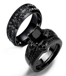 Clásico hombre para hombres pareja anillos de circonía de zirconia negras Boda de boda Banda de dedo alianza de mariage racimo de regalo5278691