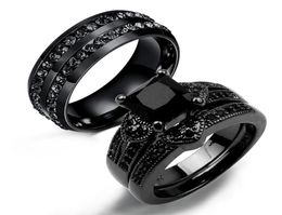 Mens Classic para mujer Anillos de pareja negra Banda de boda de Zirconia Square Banda Aliance de Mariage Regalo Registro6090077