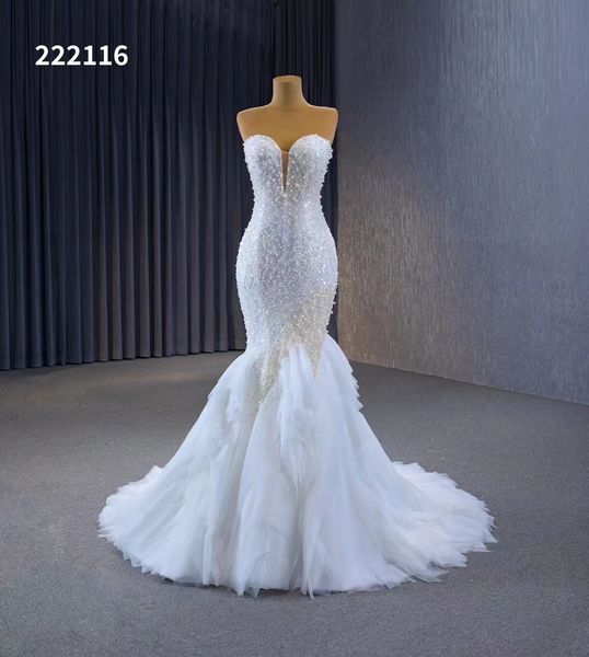 Robes de mariée sirène classiques à lacets et paillettes blanches SM222116