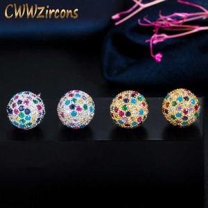 Classique Micro pavé cubique zircone perle ronde colorée arc-en-ciel Disco boule boucles d'oreilles pour femmes Boho bijoux CZ712 210714