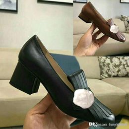 Clásico Zapato náutico de tacón medio Cuero de diseñador Tacón grueso Tacones altos 100% piel de vaca Borlas Cabeza redonda Botón de metal mujer Abeja Zapatos de vestir Tamaño grande 34-39-42 us4-us11