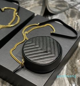 Klassieke mini -cirkelzakken Zwarte cake ronde zakken gouden ketting schouder crossbody zak retro lederen lange riem bakken handtassen 17 cm damesmode portemonnee