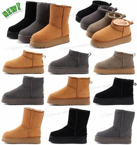 Classique Mini Plate-forme Bottes Designer Femmes Hommes Bottes De Neige En Cuir Véritable Fond Épais Marron Slip-on Australie Chaussons Australiens Hiver Uggs Houdi Uggity Bottes wgg