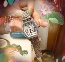 Modèle classique femmes diamants bague montre fine ceinture en acier inoxydable montres à quartz tonneau forme cadran romain super lumineux analogique casual montre-bracelet cadeaux