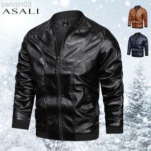 Classic Motorcycle Men Winter Leather Jackets Herfst en winterbont jas met fleece Warm Fur Pu Jacker Warm leer 5xl L220801