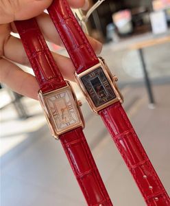 Classique multi-fonction Quartz chronomètre marque géométrique Rectangle montre femmes numéro romain montre-bracelet femme rouge véritable bracelet en cuir étanche