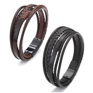 Brazalete clásico de cuero de múltiples capas para hombres Guardar ropas de cuerda trenzada Bugar magnética Buga de joyas de moda