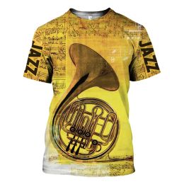 Instruments de musique classiques à manches courtes hip hop pop t-shot décontractées jazz 3d print sax guitare clarinet t-shirt maste