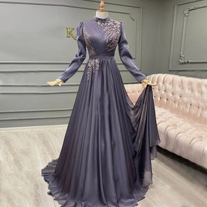 Classic Muslim Womens Evening Dresses Full Sleeves Lace Applique Moroccan Formal Evening Party Gown A Line Chiffon Special Occasion Dress