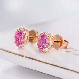 Pendiente de oro Real de gran oferta de diamante blanco de zafiro rosa Natural clásico para fiesta de mujer