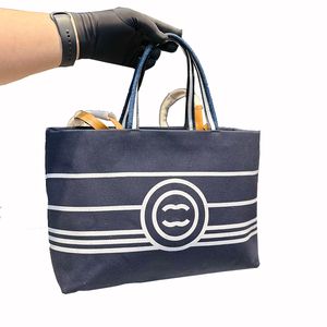Bolso de mano clásico de diseño a rayas azul marino Sunshine Beach, bolso de hombro de marca francesa a la moda para mujer, bolso de mano de alta calidad y gran capacidad, bolsos de compras de tela vaquera para mujer