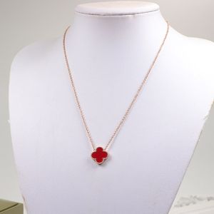 Klassieke ketting Klavertje vier Charm Luxe merkontwerper 18K Rose goud verzilverd roestvrijstalen ketting Agaat hanger voor dames Mode-sieraden Huwelijkscadeau