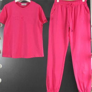 Klassieke nieuwe tweedelige damesbroek Letter Korte mouwen Effen kleur T-shirt Dagelijks Casual Joggingbroek 4 kleuren Bewegingssets Voor damesoutfits 55