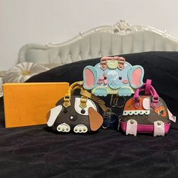 Llavero clásico de perro de flor antigua Mini bolsa de maquillaje Elefante Shell Zero Monedero Llaveros Llavero de diseñador Llavero de cuero Regalos navideños