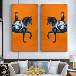 Classic Orange Horse Racing Canvas Painting Poster en drukt moderne muurkunstfoto's af voor woonkamer Aisle Home Decor Cuadros