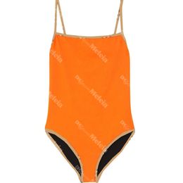 Classic Orange One Piece Swimwear High Taille Bikini For Women Fashion Womens Swimsuit Beach Bikini's met geruite webbing