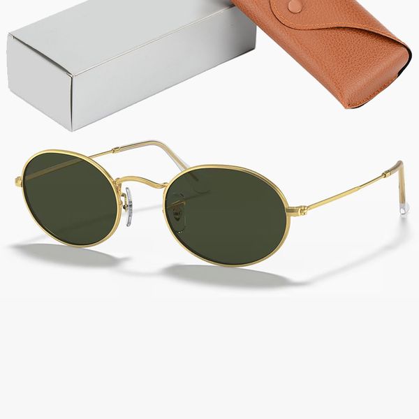Gafas de sol ovaladas clásicas para hombres y mujeres, gafas de sol para hombres y mujeres, lentes de vidrio real con protección UV400 y estuche de cuero