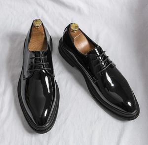 Classic Oxford Prints Style Dress Shoes Leather Suede Black Glanse Black Matte Lace Up Formal Mode
