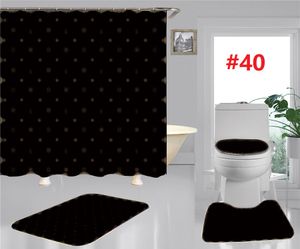 Elegant Letter Print Bathroom Set - Non-Slip Shower Curtain, Toilet Seat Cover & Bath Mats
