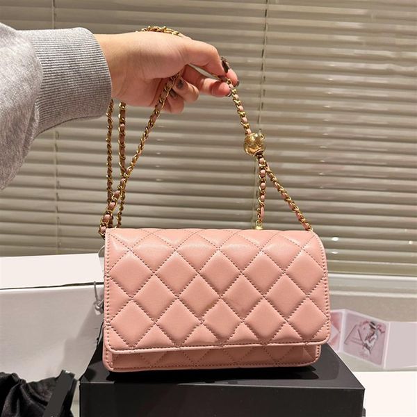 Classic Pearl Crush Gold Ball Mini Flap Wallet Bolsas 20 cm Acolchado Matelasse Cadena Crossbody Hombro Tarjeta Hold Monedero Verde Rosa Yel246z